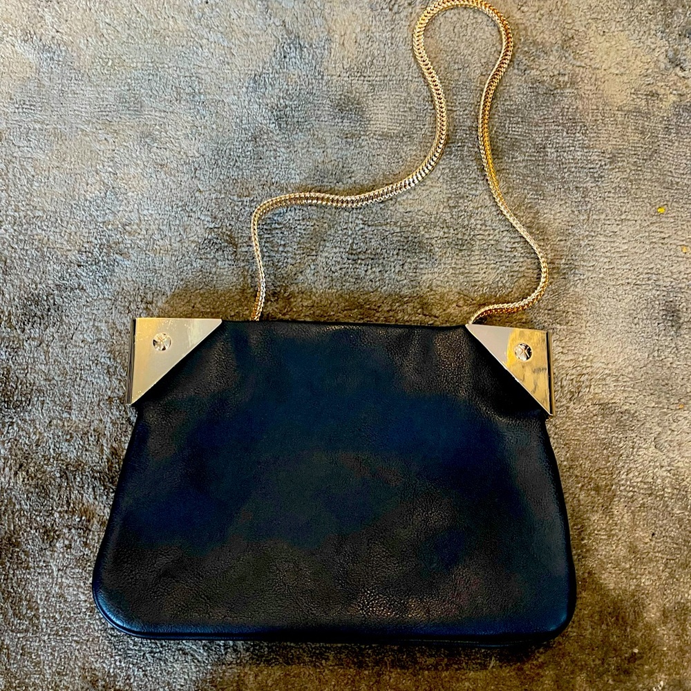 Black faux leather clutch/ crossbody